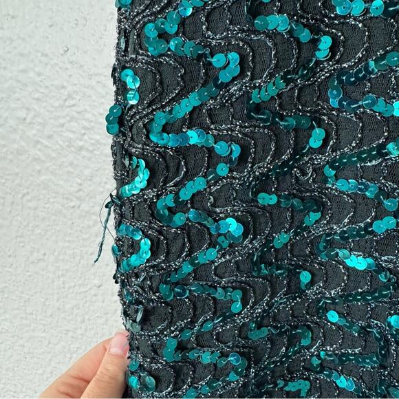 Vintage Climax Emerald Green Sequin Beaded Fringe Fitted Dress Size 9/10 - Picture 3 of 6